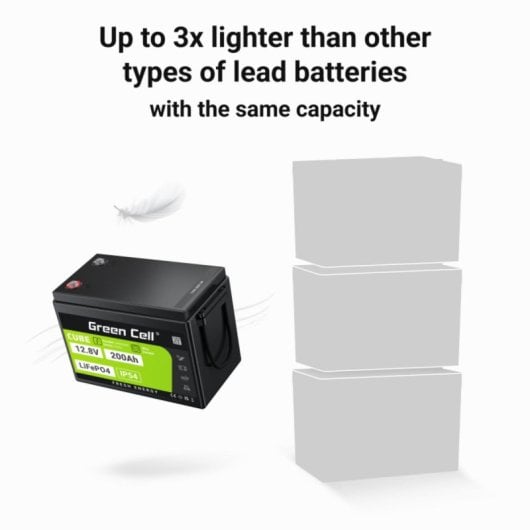 Batterie Green Cell LFPGC12V200AH LiFePO4 200Ah 12,8V Schwarz Gruen IP54 2560Wh