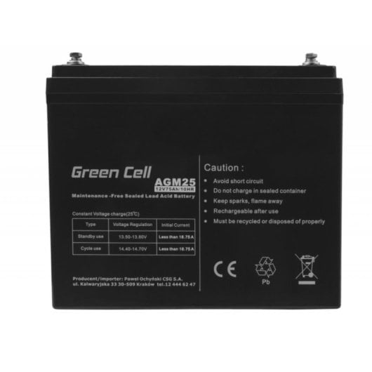 Batteria Green Cell AGM25 12 V 75 Ah Piombo Sigillato VRLA Nera