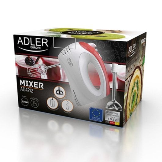 Batidora de mano Adler AD 4212 300 W Rojo Blanco 5 velocidades acero/plástico