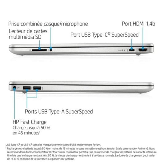 Portable HP 15s-eq2110nf 15.6" AMD Ryzen 5 Sixième Gén 16Go 512Go SSD FHD Antireflet Argent