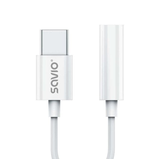 Adaptateur audio Savio AK-51 USB-C vers Mini Jack 3,5 mm DAC Blanc 11 cm