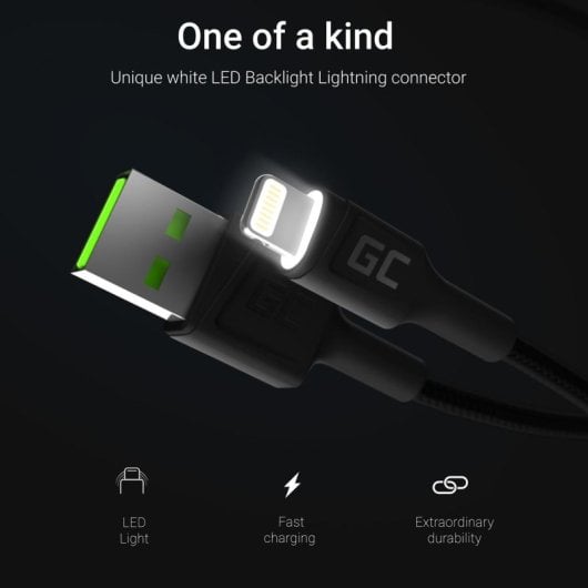 Kabel Green Cell KABGC12 2 m Lightning USB A gerade schwarz