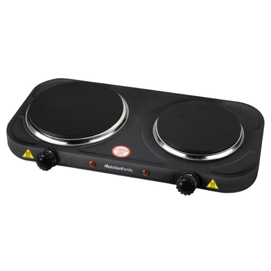 Placa Elétrica Melchioni COOK 2 1500W 2 Zonas Ferro Fundido Termostatos Reguláveis Preta