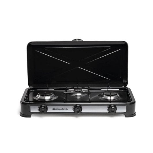 Hornillo a gas Melchioni Family Minerva New 3 portátil 3 quemadores exterior negro
