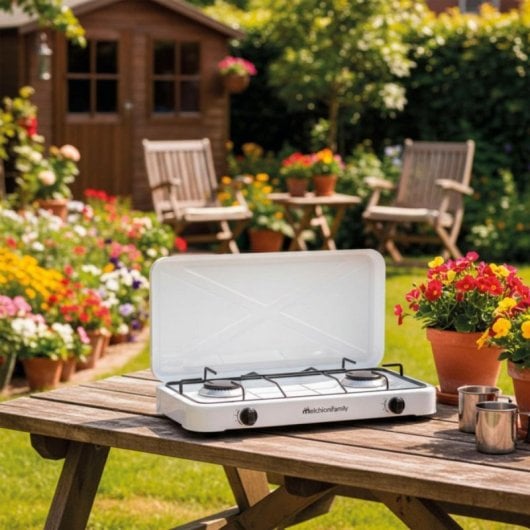 Hornillo de gas Melchioni Family Minerva New 2 quemadores alto rendimiento exterior blanco