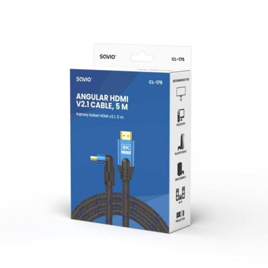 Cable HDMI Savio CL-175 v2.1 8K 120Hz OFC conector angular 5 m
