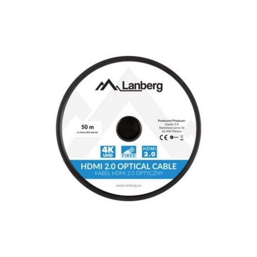 Cable HDMI Lanberg CA-HDMI-20FB-0500-BK 50 m 2.0 Macho Oro Negro Plata