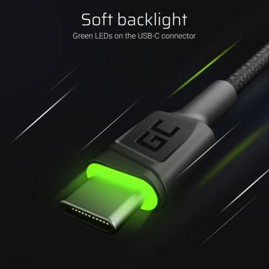 Cable Green Cell KABGC13 USB A a USB C 2 m con iluminación led verde