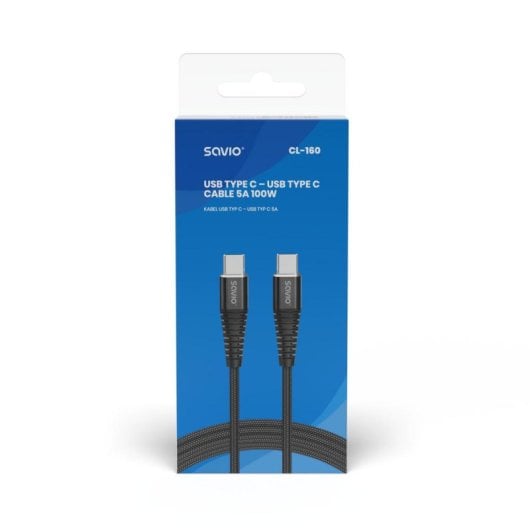 Cable USB C Savio CL-160 2 m 100W carga rápida y datos negro