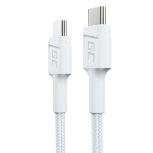 Cable USB C Green Cell GC PowerStream 0,3m 60W Blanco Trenzado
