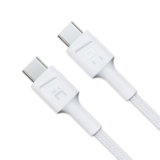 Cable USB C Green Cell GC PowerStream 0,3m 60W Blanco Trenzado
