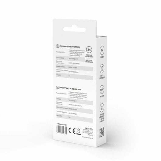 Cable USB C Savio CL-159 1m 100W USB 2.0 Negro