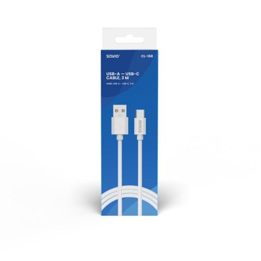 Cable USB Savio CL-168 USB-A a USB-C 3 m Blanco Fast Charge