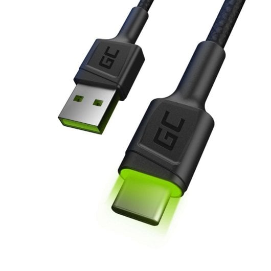 Cable USB Green Cell KABGC06 1,2 m USB A a USB C Iluminado Negro