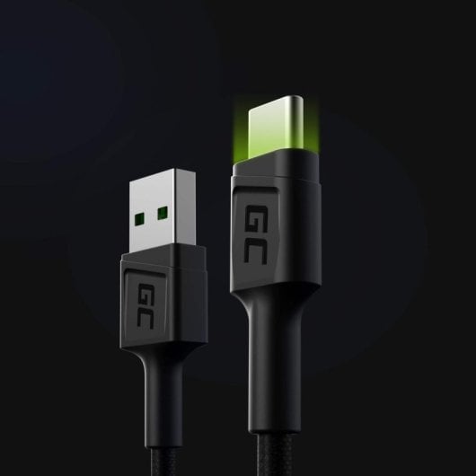 Cable USB Green Cell KABGC06 1,2 m USB A a USB C Iluminado Negro