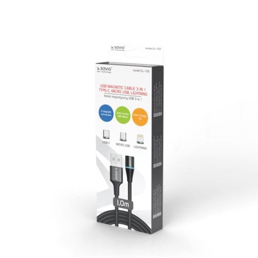 Cavo Savio CL-152 3in1 USB A Magnetico 1 m Nero Carica Rapida Dati