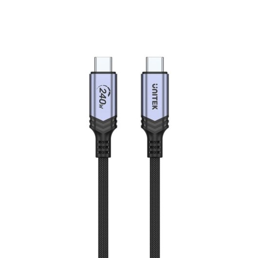 Cable USB C UNITEK C14110GY-2M 2 m USB 3.2 Gen 1 carga rápida 240 W negro