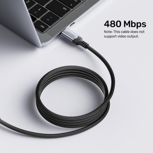 Cable USB C UNITEK C14110GY-2M 2 m USB 3.2 Gen 1 carga rápida 240 W negro