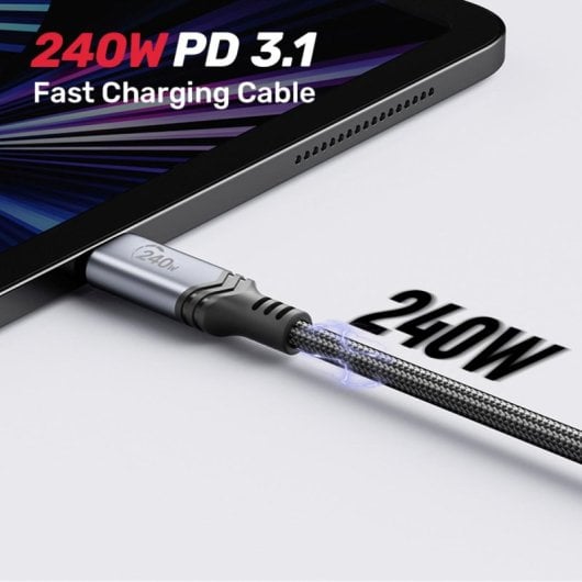 Cable USB C UNITEK C14110GY-2M 2 m USB 3.2 Gen 1 carga rápida 240 W negro