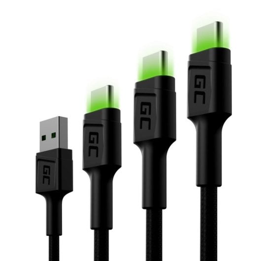 Cable USB Green Cell KABGCSET01 2 m USB-A a USB-C Iluminación LED 3 Unidades