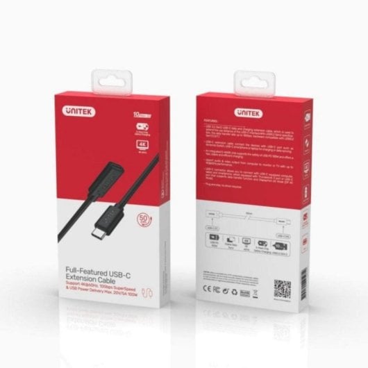 Cable UNITEK C14086BK USB C 0,5 m USB 3.2 Gen 2 10 Gbit/s Negro
