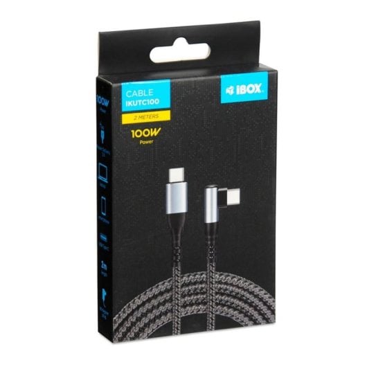 Cable USB C iBox IKUTC100 2 m Textil Carga Rápida 60 W Negro