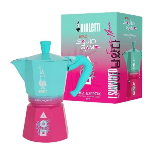 Caffettiera Moka Italiana Bialetti 0005393 6 Tazze Alluminio Blu Rosa Termoplastica