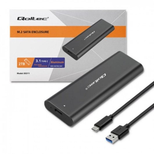 Caja SSD Externa Qoltec 50311 M.2 SATA USB Type-C Negro Compacta