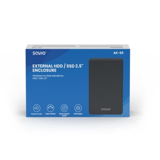 Caja externa Savio AK-65 para HDD/SSD 2.5 pulgadas SATA USB negra ultracompacta