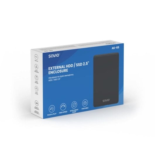 Caja externa Savio AK-65 para HDD/SSD 2.5 pulgadas SATA USB negra ultracompacta