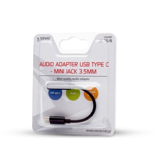 Adaptador USB C Savio AK-35 Jack 3.5 mm Analógico 12 cm Negro