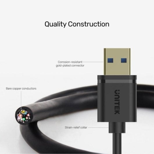 Cabo USB UNITEK Y-C456GBK 0,5 m Type-A Macho-Fêmea Dourado Preto