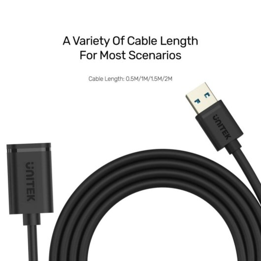 Cabo USB UNITEK Y-C456GBK 0,5 m Type-A Macho-Fêmea Dourado Preto