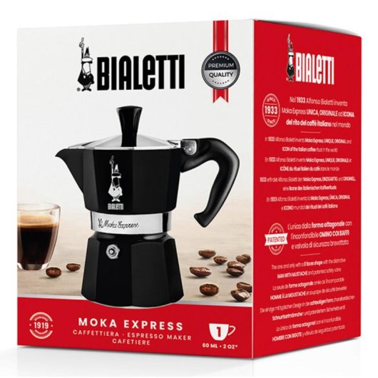Cafeteira Moka Bialetti 4951 1 chávena alumínio preta