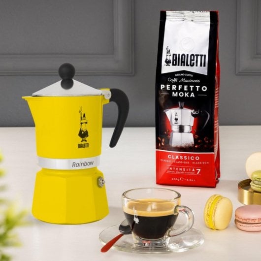 Caffettiera Moka Bialetti Rainbow 6 tazze alluminio manico termoplastico nero giallo