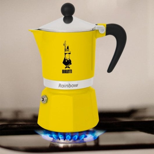 Caffettiera Moka Bialetti Rainbow 6 tazze alluminio manico termoplastico nero giallo