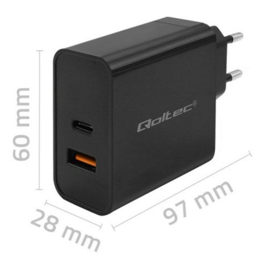 Fuente de Alimentacion Qoltec 65W Modelo 52380 USB-C Power Delivery Negra Protecciones Avanzadas