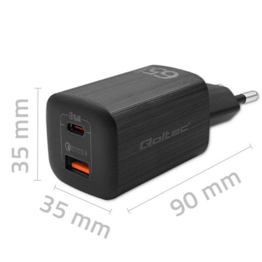 Fuente de Alimentacion Qoltec 65W Modelo 50766 Carga Rapida Ultra Charge USB-C/USB-A Interior Negra
