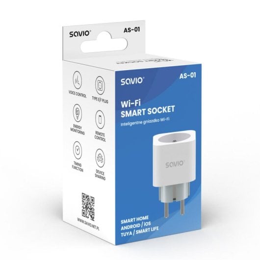 Tomada Inteligente Savio AS-01 Wi-Fi 16A 3680W Controlo Energia