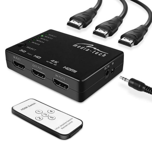 Switch HDMI Media-Tech MT5207 6 Puertos 4K Ultra HD IR Negro