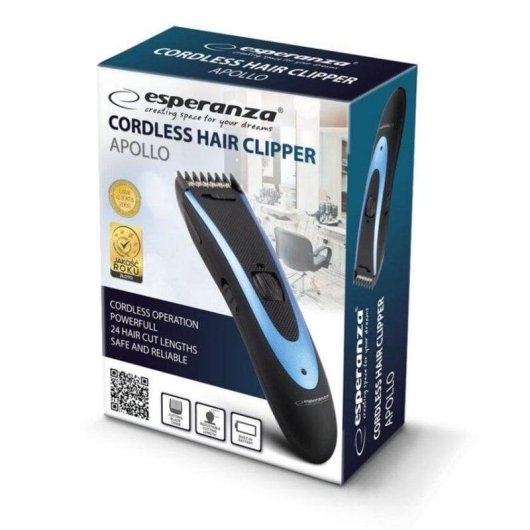 Tagliacapelli Esperanza EBC004 Senza Fili 24 Lunghezze Batteria Integrata Nero Blu
