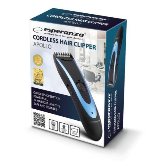 Tagliacapelli Esperanza EBC004 Senza Fili 24 Lunghezze Batteria Integrata Nero Blu