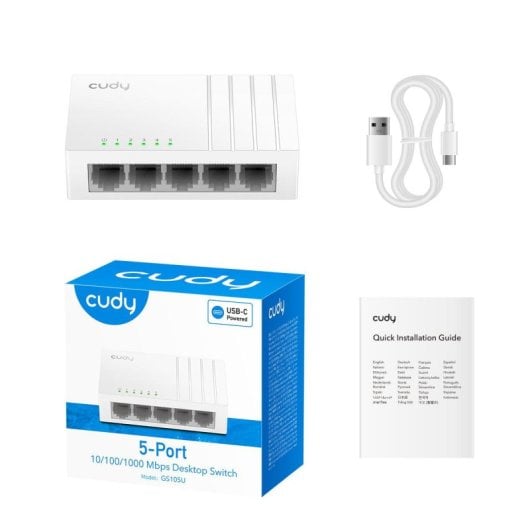 Switch Cudy GS105U 5 ports Gigabit Ethernet USB montage mural