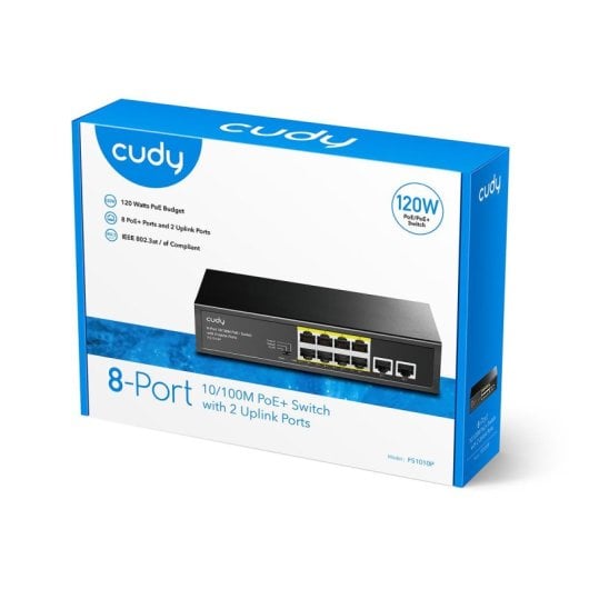 Switch Cudy FS1010P 8 Puertos Fast Ethernet PoE Metal Sin Ventilador