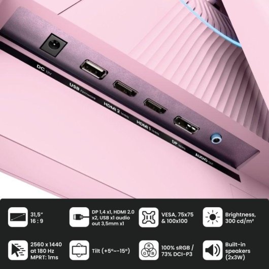 Monitor Arozzi Nova 32" QHD 180Hz IPS 1ms Altifalantes Integrados Rosa