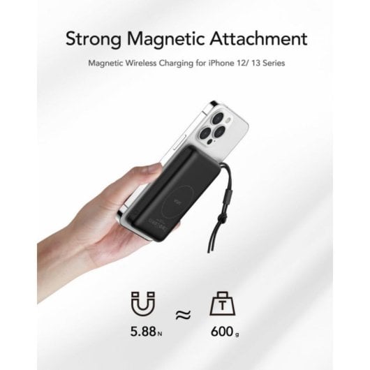 Powerbank Veger MagOn W1151-B 10000mAh Magnética Wireless 22,5W Preto/Branco