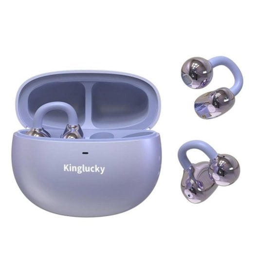 Auriculares Kinglucky Clip-on inalámbricos Bluetooth 5.4 con Cancelación de Ruido, Micrófono y protección IPX5, morados