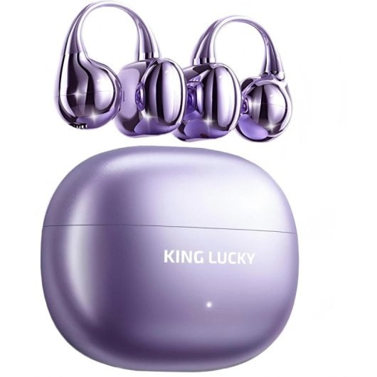Auriculaires Kinglucky Clip-on sans fil Bluetooth 5.4, sport et appels, réduction de bruit, violets