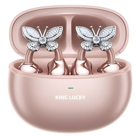 Auriculares Kinglucky inalámbricos Bluetooth 5.4 con Cancelación de Ruido, Micrófono y Charging Case, IPX4, Rosa y Plate