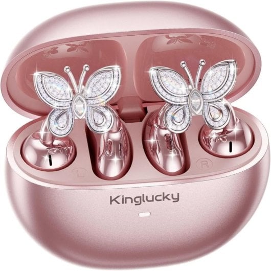 Auriculares Kinglucky inalámbricos Bluetooth 5.4 con Cancelación de Ruido, Micrófono y Charging Case, IPX4, Rosa y Plate